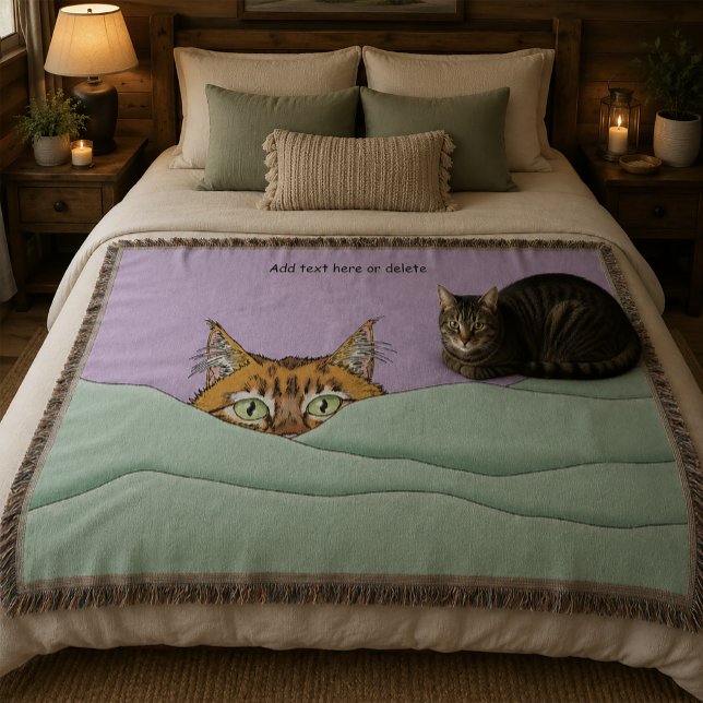 Couverture Chat roux curieux à Peekaboo Drôle de lavande vert (Créateur téléchargé)