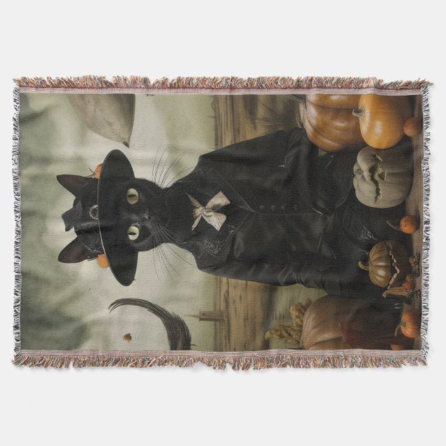 Couverture Chat Sorcière avec Citrouilles  (Devant)