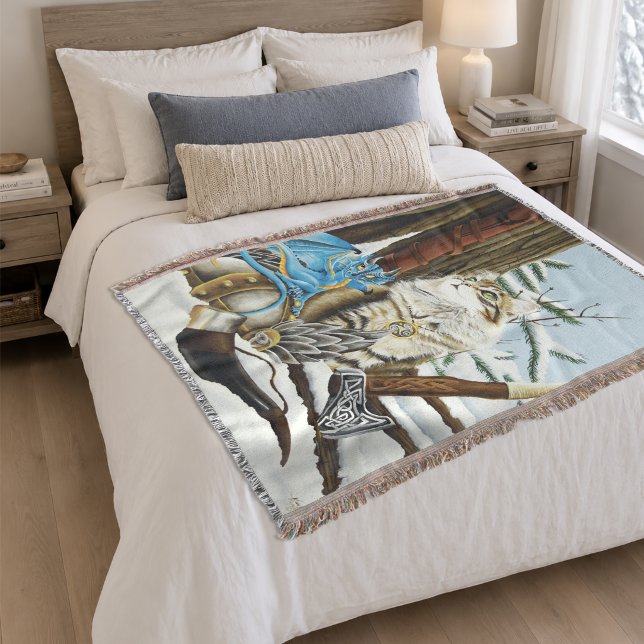 Couverture Chat Viking Bleu Dragon Fantastique (Créateur téléchargé)
