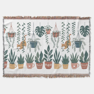 Couverture Chat Whimsical Tangled in Vines Plante Parent Blan