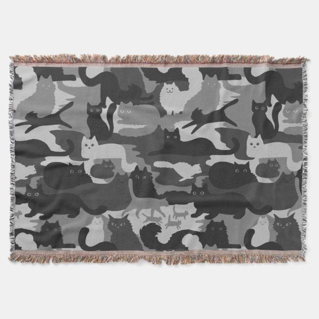 Couverture Chats Camouflés Gris Motif Chats Kitty Gris Camo (Devant)