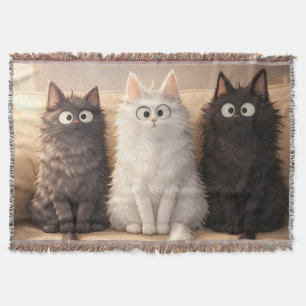 Couverture Chats de Dessin Animé Mignons et Fluffy Gris Blanc
