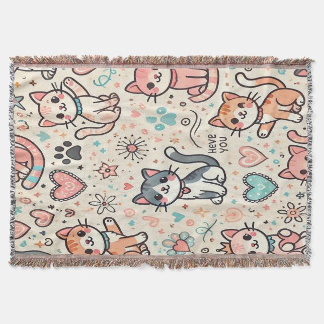 Couverture Chaud et Mignon Plaid aux Adorables Chats Kawaii – (Devant)