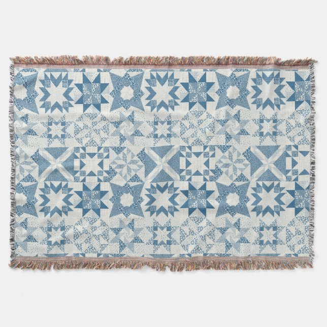 Couverture Cheater Traditionnel Patchwork Stars Quilt Blue (Devant)