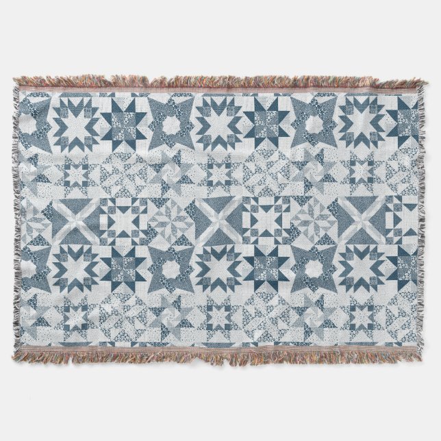 Couverture Cheater Traditionnel Patchwork Stars Quilt Blue (Devant)