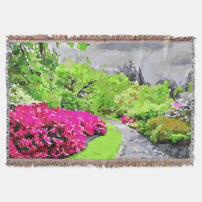 Couverture Chemin de jardin serein avec fleurs roses vives (Devant)