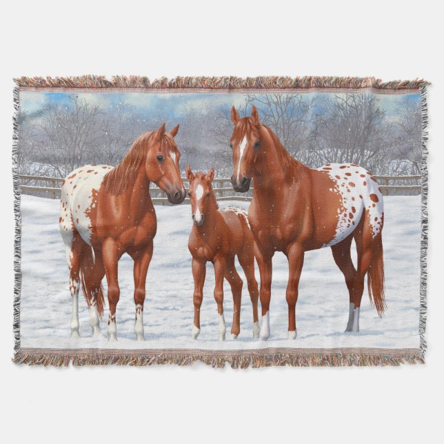 Couverture Chestnut Appaloosa Sorrel Quarter Chevaux en Neige (Devant)