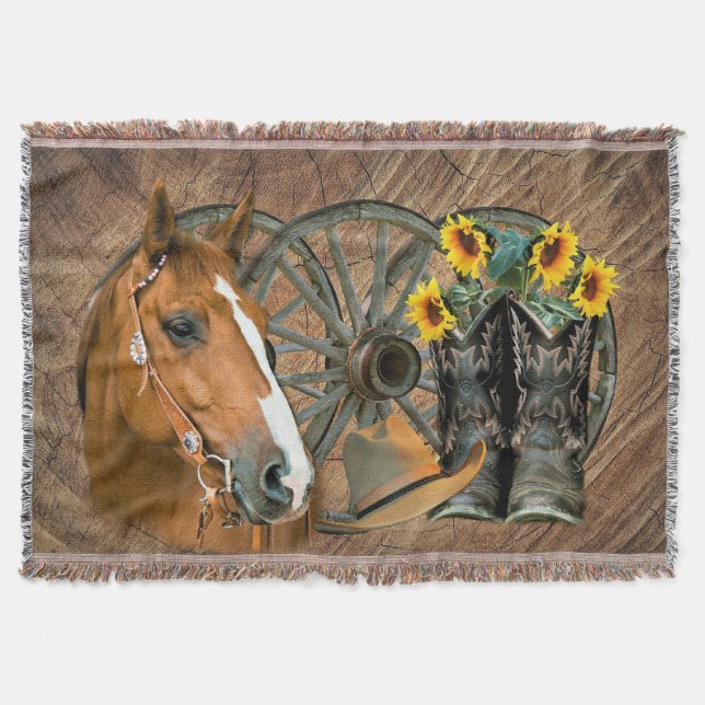 Couverture Cheval Cowboy Boots Wagon Wheels Sunflowers Wester (Devant)