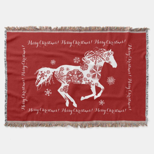 Couverture Cheval de Noël des flocons rouges et blancs (Devant)