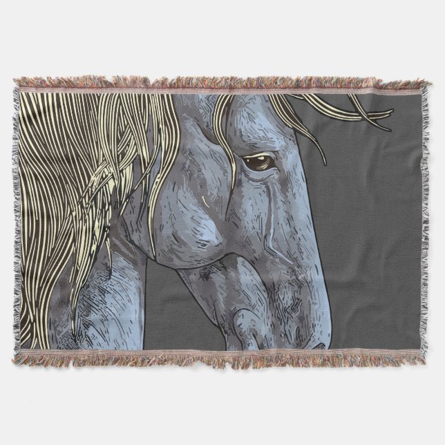 Couverture Cheval Gris Majestueux avec Crinière Flottante (Devant)