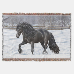 Couverture Cheval Noir Friésien En Neige