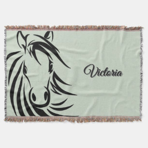 Couverture Cheval noir vert tête