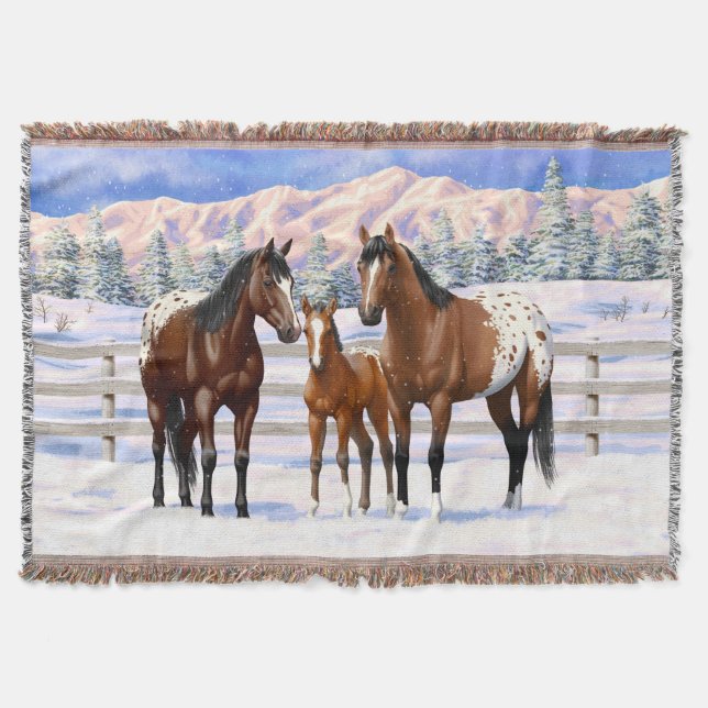 Couverture Chevaux Appaloosa De Baie Brown En Neige (Devant)