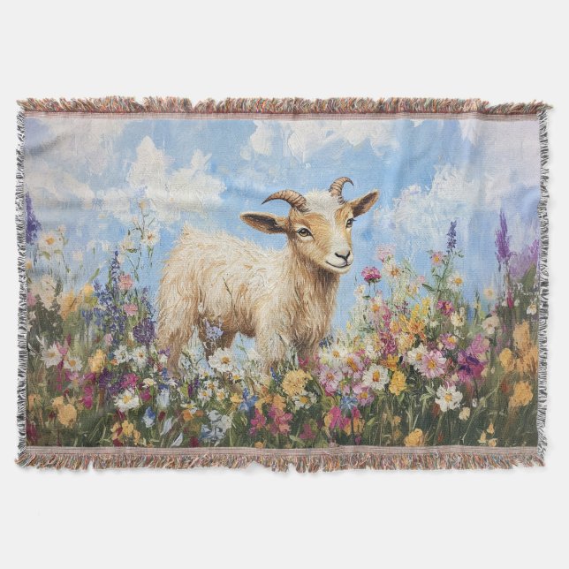 Couverture Chèvre Cute Entourée De Fleurs sauvages (Devant)