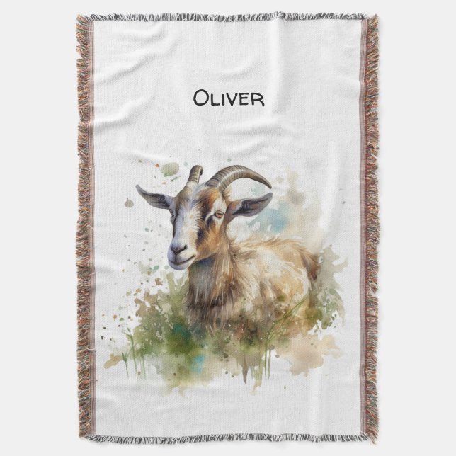 Couverture Chèvre de Ferme à l'Aquarelle, personnalisable (devant Vertical)