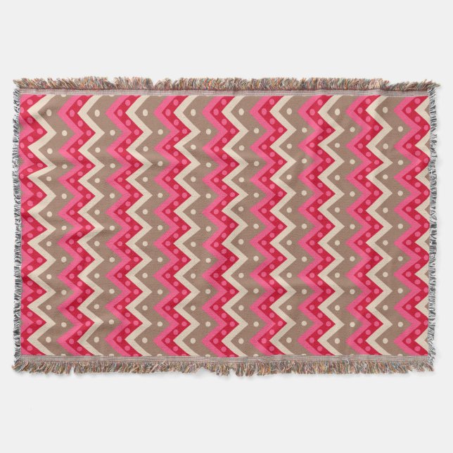 Couverture Chevron et points - rose corail et taupe (Devant)