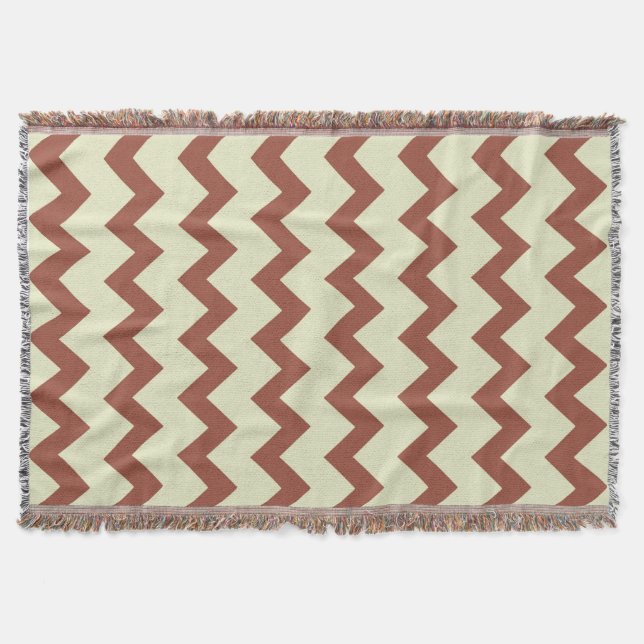 Couverture Chevron zigzag design vert naturel brun (Devant)