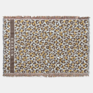 Couverture Chic couleur brun or cheetah imprimé monogramme