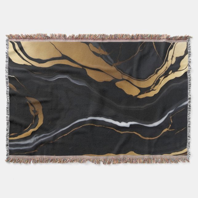 Couverture Chic Elégant noir jaune or Faux Marble (Devant)
