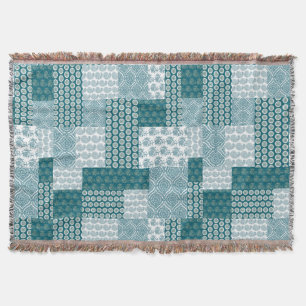 Couverture Chic ethnique Faux Patchwork Motif, Turquoise et b