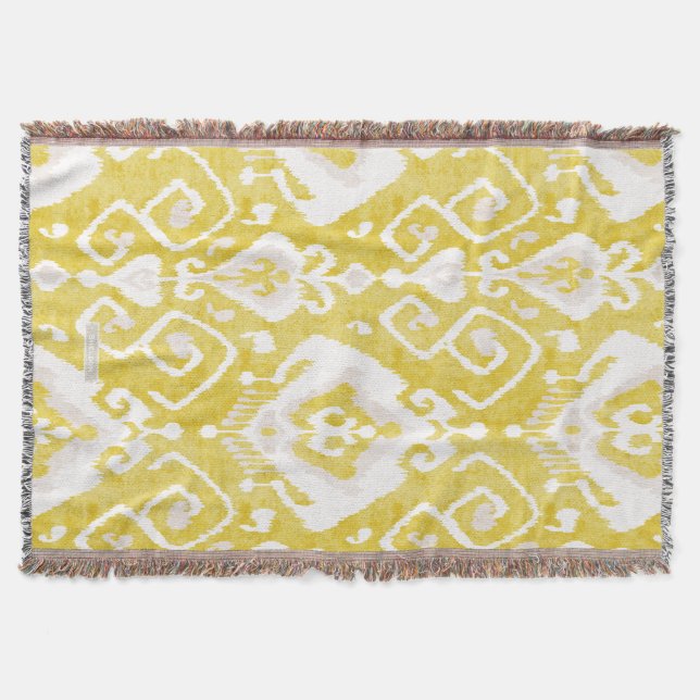 Couverture Chic jaune et gris damask ikat motif tribal (Devant)