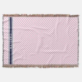 Couverture chic preppy rose marine en vichy motif monogramme