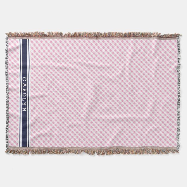 Couverture chic preppy rose marine en vichy motif monogramme (Devant)