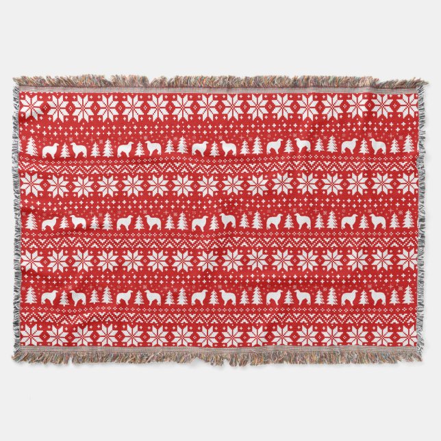 Couverture Chien de Borzoi Silhouettes Noël Motif de vacances (Devant)
