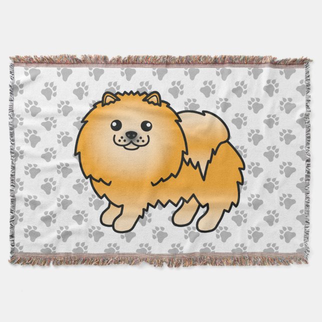 Couverture Chien de dessin animé mignon Pomeranian orange & p (Devant)