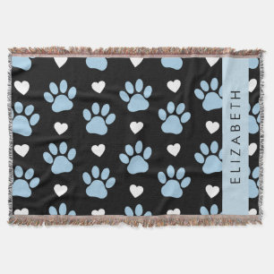 Couverture Chien Paws, Blue Paws, White Hearts, Votre Nom