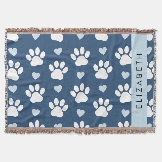 Couverture Chien Paws, White Paws, Blue Hearts, Votre Nom (Devant)