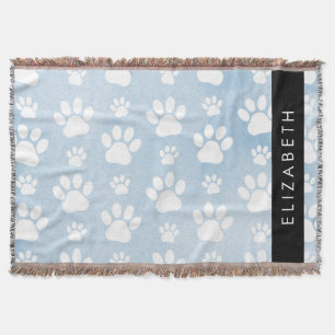 Couverture Chien Paws, White Paws, Blue Watercolor, Votre nom