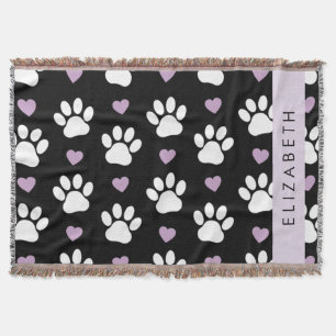 Couverture Chien Paws, White Paws, Lilac Hearts, Votre Nom