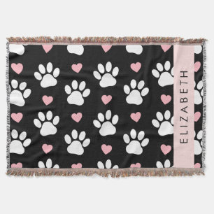 Couverture Chien Paws, White Paws, Rose Hearts, Votre Nom