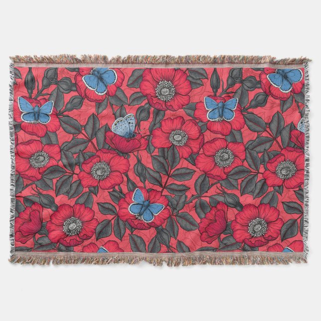 Couverture Chien rose et papillons en rouge et bleu (Devant)