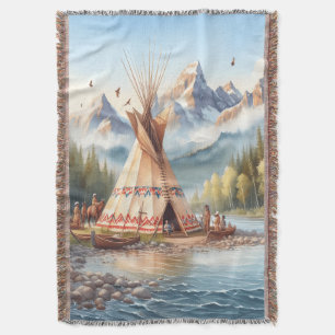 Couverture Chiffre traditionnel indien Teepee Nature Scène Di