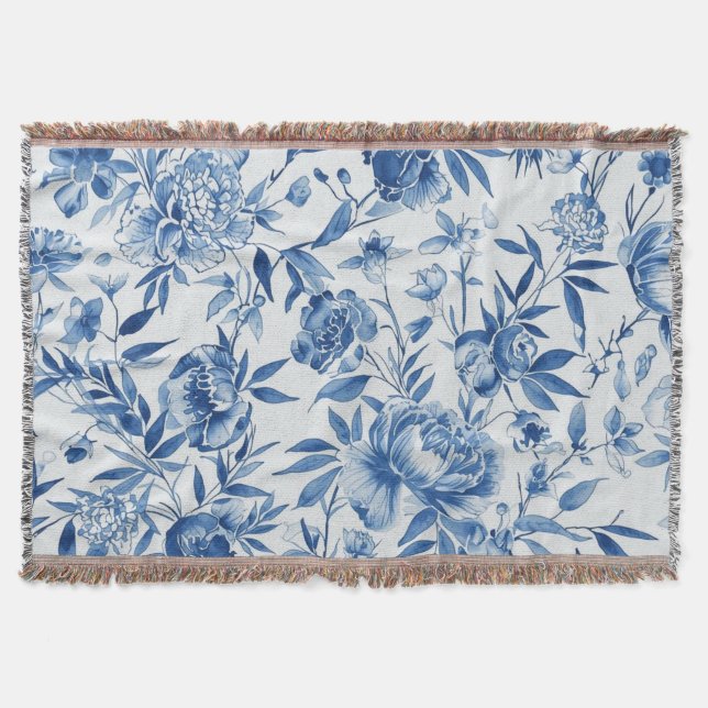 Couverture Chinoiserie bleue florale botanique aquarelle (Devant)
