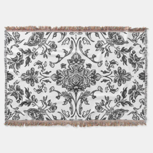 Couverture Chinoiserie Florale Aquarelle Noir & Blanc