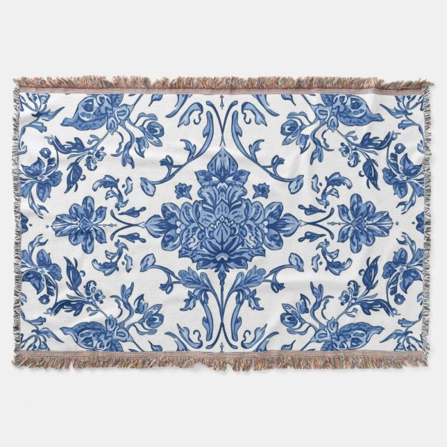 Couverture Chinoiserie florale bleue sur fond blanc aquarelle (Devant)
