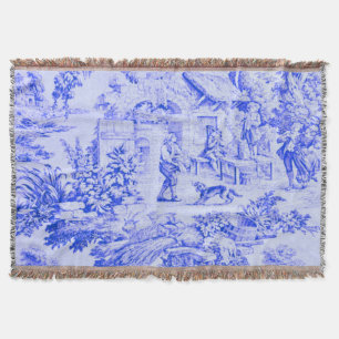 Couverture Chinoiserie Toile Blanc Bleu Français Style Rustiq