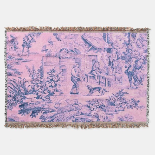 Couverture Chinoiserie Toile Rose Française Style Rococo Rust (Devant)