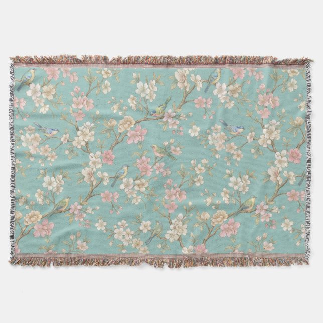 Couverture Chinoiserie Vintage Oiseau et Fleur (Devant)
