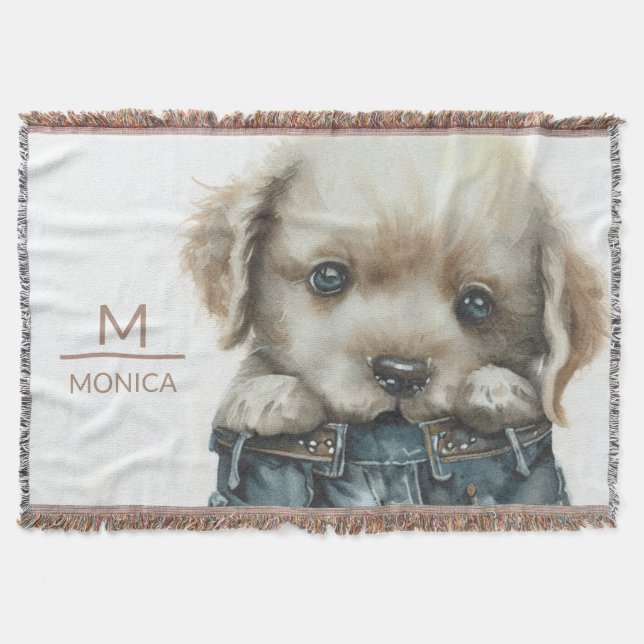 Couverture Chiot en Jeans Art Monogramme Personnalisé (Devant)