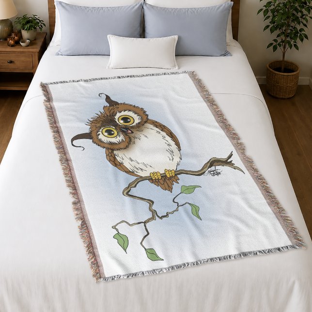 Couverture Chouette Brun Mignon Bleu Faune Fantaisiste (Créateur téléchargé)
