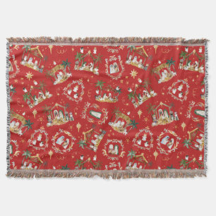 Couverture Christian Christmas Watercolor Nativité Rouge