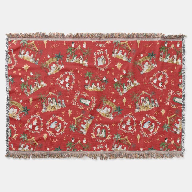 Couverture Christian Christmas Watercolor Nativité Rouge (Devant)