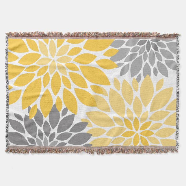 Couverture Chrysanthèmes jaunes et gris Motif floral (Devant)