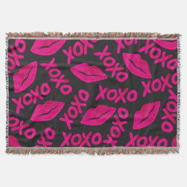 Couverture Citation XOXO noir Neon rose lèvres Motif (Devant)