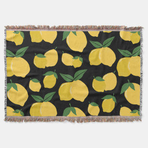 Couverture Citron Motif Fruit Rétro Jaune sur Noir