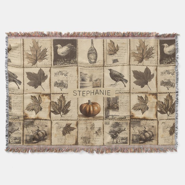 Couverture Citrouille feuille d'érable sépia Antique Récolte (Devant)